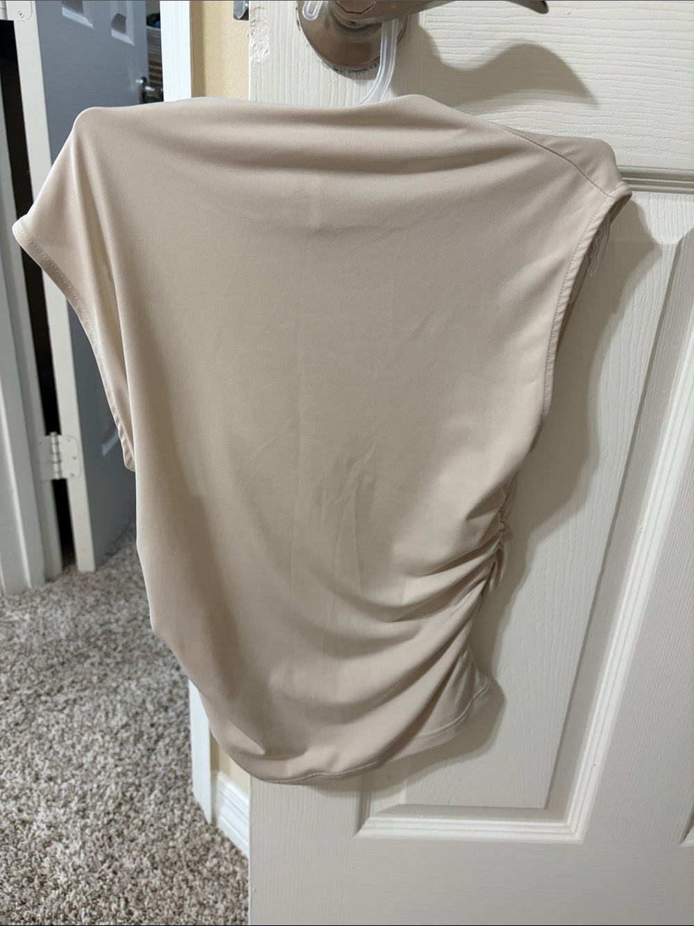 H&M Ruched Cap Sleeve Blouse in Light Beige